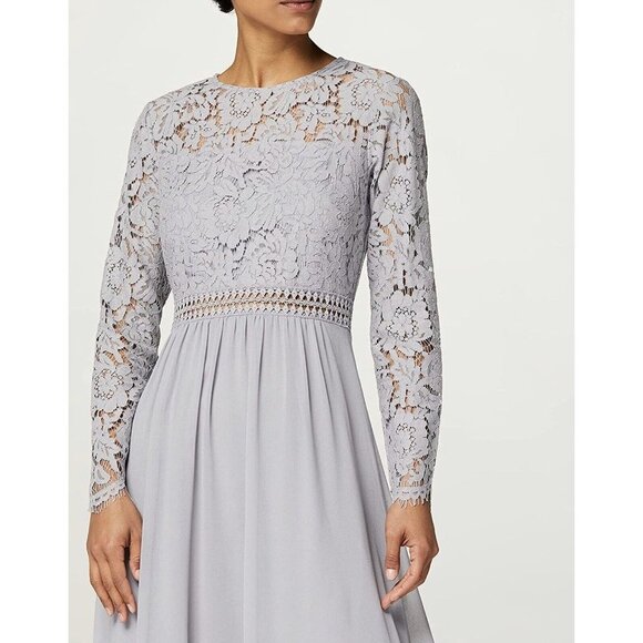 TRUTH & FABLE Womens Long Sleeve Lace Trim Bridesmaid Maxi Dress Gray Sz 3XL - Picture 5 of 9